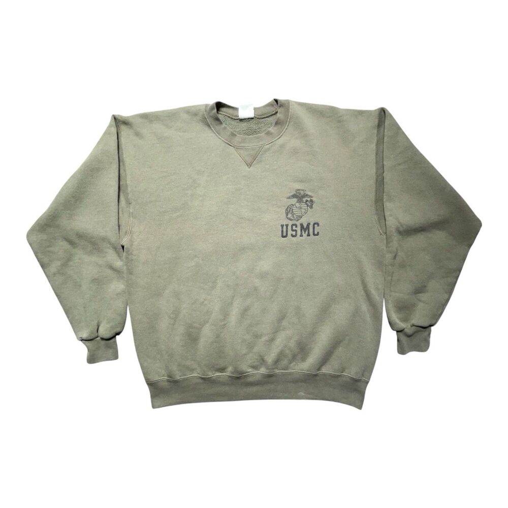Vintage USMC Sweatshirt Mens Large Green Marines Crewneck Made in USA Military